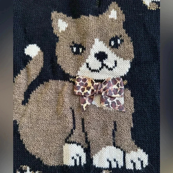 Vintage HEARTWORKS Sweater Cat Long Sleeve Faux Fur Collar Animal Print Black 5 - Picture 2 of 7